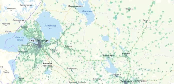 Зона покрытия МТС на карте Усть-луга 